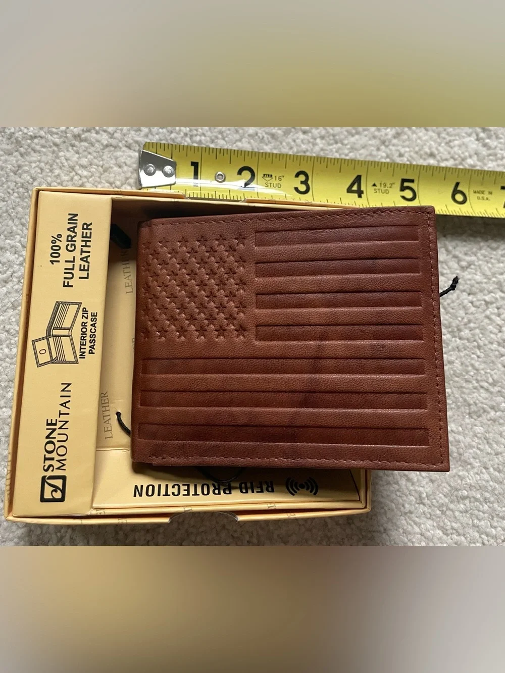 Stone Mountain Accessories Brown Leather American Flag Bifold Wallet